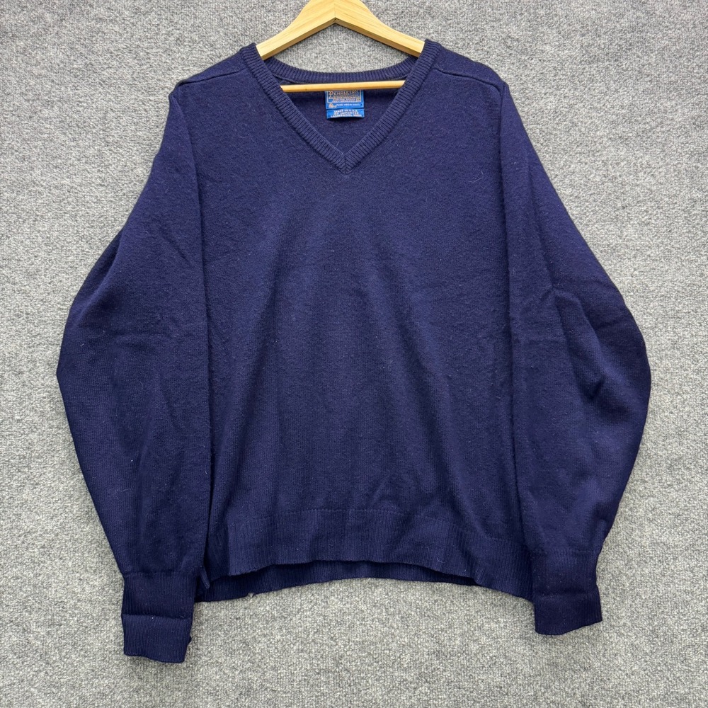 Pendleton Lambswool V-Neck Sweater Mens XL Navy Blue Long Sleeve Wool Knit